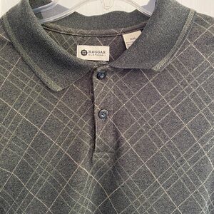 HAGGAR Long Sleeve Gray & Black Knit Collar Button Shirt Size XXL
